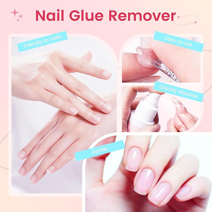 AIJIMEI Spray Nail Glue Remover Kit 4fl.oz NailGlue Remover for Press onNails with 5pcs Nail Crystal Rods for Quickly Remove NailGlue Gel Remover(120ML)