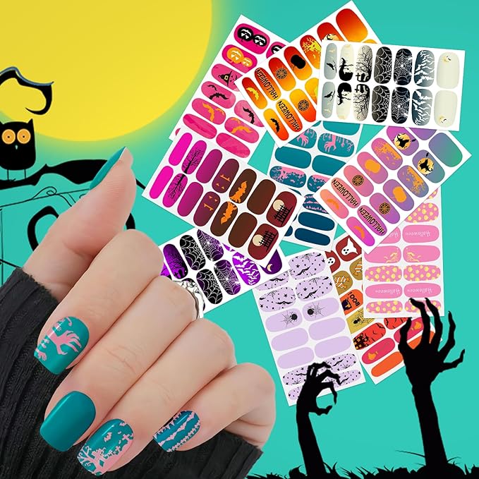 20 Sheets Chrismas Halloween Nail Polish Strips Spider Cobweb Bat Jack-o'-Lantern Snowflake Santa Claus Christmas Tree Self-Adhesive Holiday Nail Stickers Full Wraps for Women Manicure