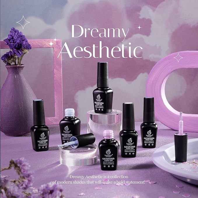 Beetles Gel Nail Polish Set - 6 Colors Purple Baby Blue Light Color Gel Nail Kit Lavender Violets Collection Soak Off UV LED Gel Manicure DIY Periwinkle Nail Polish Salon Gift for Women Girls