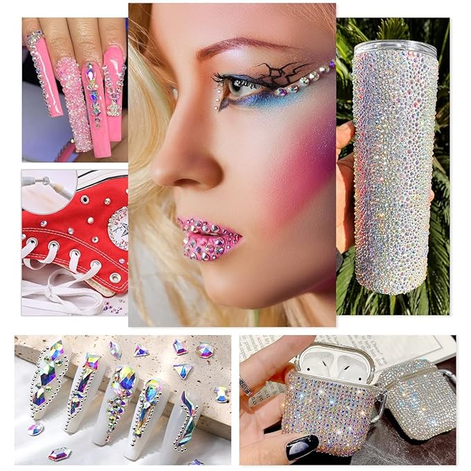3 Boxes AB Crystal Nail Rhinestones 240 Multi-Shapes White AB Big Gems K9 Glass Flatback Round Beads Crystals Stones Nail Art Charms for Nails Face Eyes Makeup Crafts DIY Tumblers Bottles Shoes