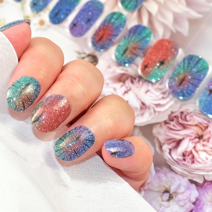 Semi Cured Gel Nail Strips 22pcs Polish Stickers Manicure Wraps for Home DIY Works with Nail Lamp Light