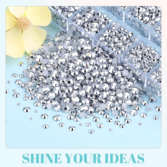 6100Pcs Resin Rhinestones for Crafting with 2Pcs 10ml B7000 Jewelry Glue, 1 Box Flatback Crystals Diamond (Silver) for Bedazzling Crafts DIY Nail Art Non Hotfix Gems for Clothing Shoes
