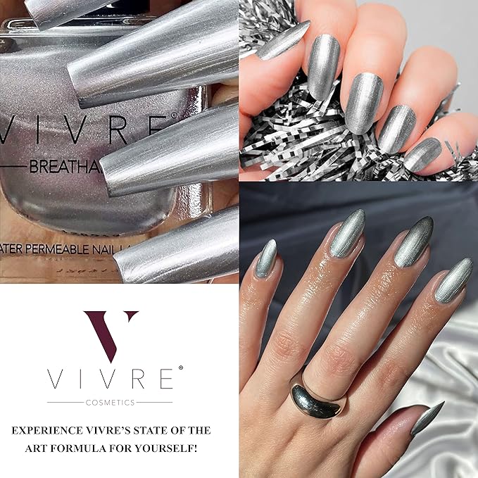 VIVRE Cosmetics Quick Dry Shiny Halal Nail Polish - Vegan, Non Toxic, Long Lasting, Breathable & Water Permeable - No Place Like Chrome