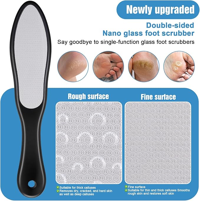 2 Pcs Nano Glass Foot File, Double-Sided Foot Callus Remover,Pedicure Tools for Feet,Wet and Dry Feet Dead Skin Remover, Professional Hard Skin Remover with Non-Slip Ergonomic Handle