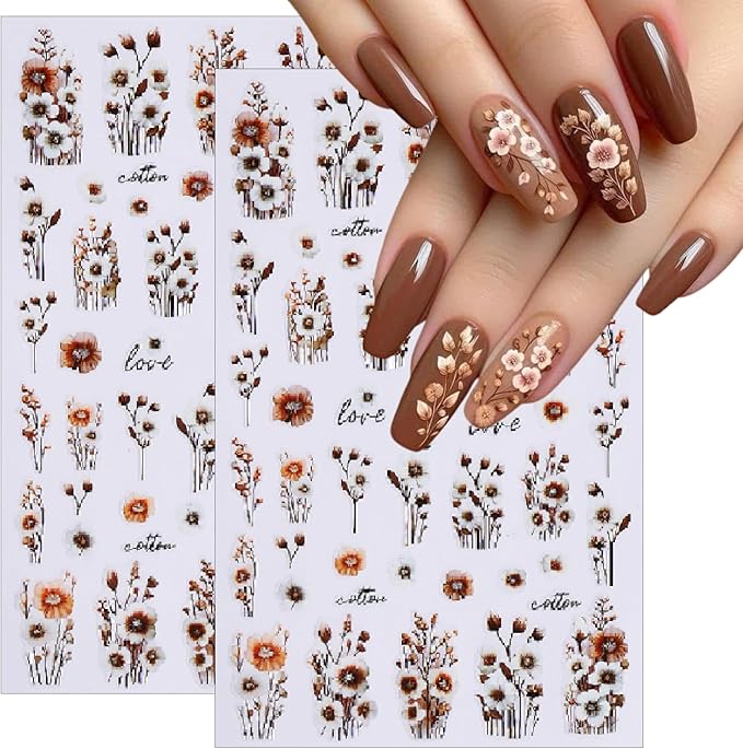 8 Sheets Multi Styles Sunflower Nail Art Stickers Summer Floral Self-Adhesive Yellow Orange Sun Flowers Butterfly Bees Decals Nail Sticker for Women Girls Manicure Tips Decoration