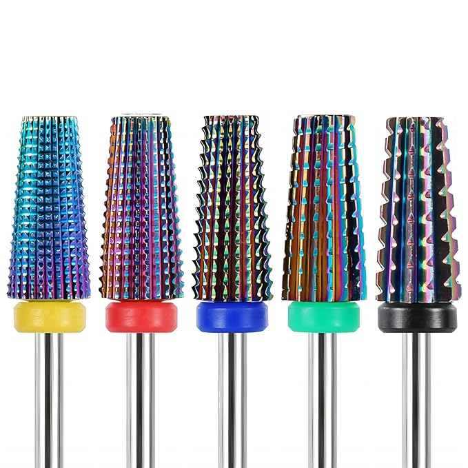 Yakamoz 5Pcs Carbide Nail Drill Bits Set, 3/32 Inch Shank Professional Nail File Drill Bits XC C M F XF Nail E File Bits Safety Efile Nail Bits for Acrylic Nails Gel Polish Manicure, 2 Way Rotate