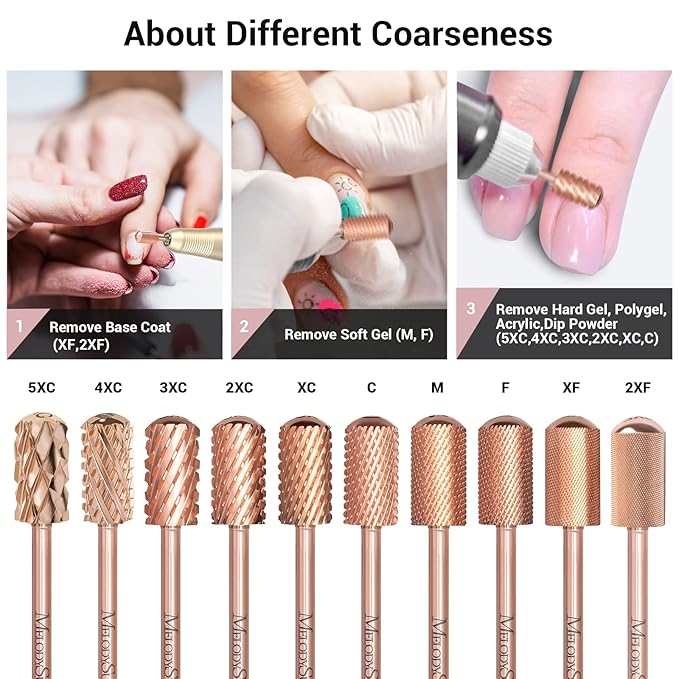 MelodySusie Safety Nail Drill Bits, 3/32'' Smooth Round Top Large Barrel Carbide Bits, Suitable for Manicure Pedicure Cuticle Gel Polishing, Beginners Bits, Rose Gold, Series Bit-S, Triple Coarse
