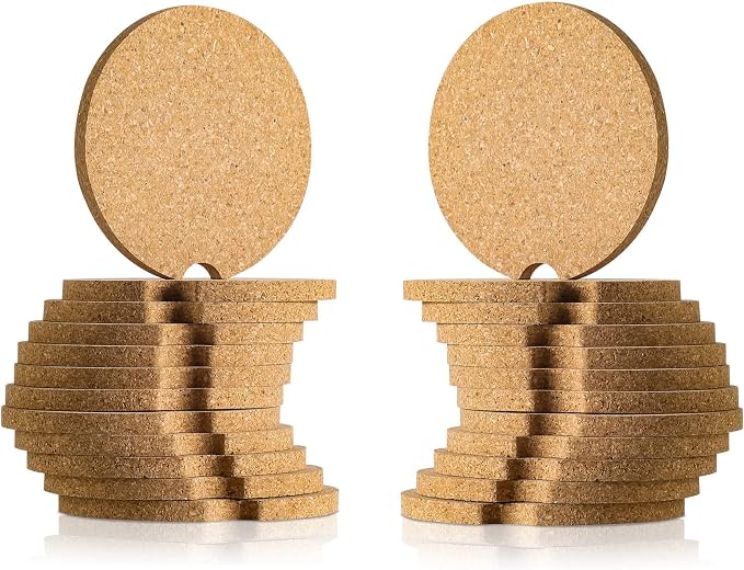 24 Pcs Car Coasters Cup Holder Insert Coaster, Absorbent Cork Bar Coaster by Qeedy