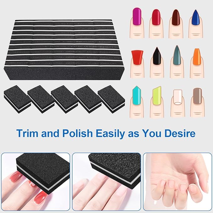 Nail Buffers (50 Pack), Mini Buffer Block Nail File for Acrylic Nails and Natural Nails, 100/180 Grit Nail Buffer Block Bulk Buffing Blocks for Nail Buff Professional Manicure File Blocks Set Black