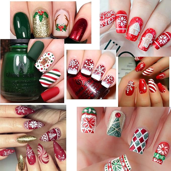 TailaiMei 60 Sheets Christmas Nail Stickers, Water Transfer Decals, Winter Full Nail Wraps Nail Art Decorations, Design for Santa Claus Snowflake Snowman (1028 Pcs)