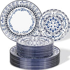 Blue Plastic Plates, Floral Disposable Plates, 10.25" dinner & 7.5" dessert by Hioasis