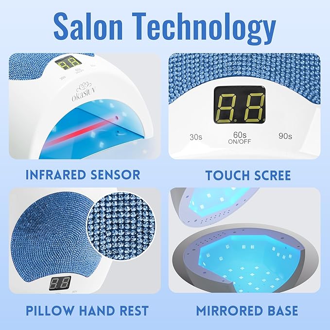 Rechargeable UV LED Nail Lamp with Diamond Design & Touch Control - 3 Timer Settings, Fast Curing for All Gel Polishes, Portable UV Nail Dryer for Professional Salon & Home