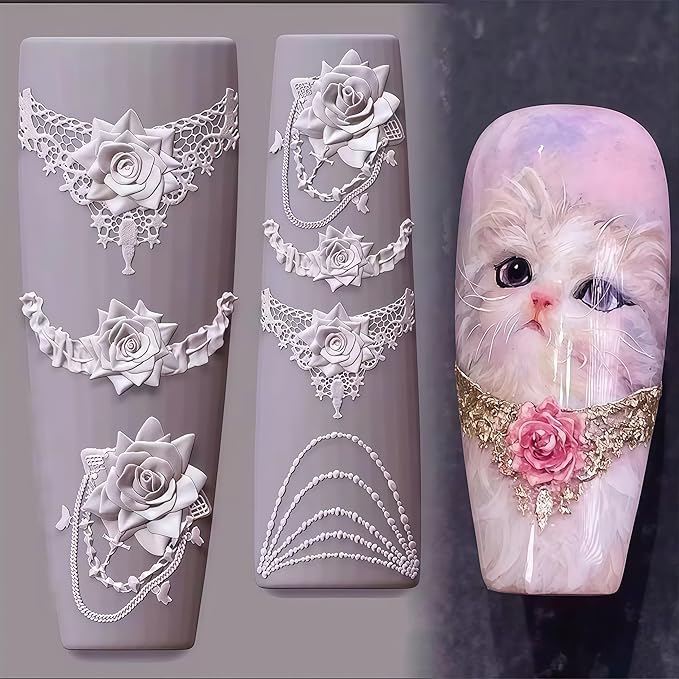 3D Lace Flowers Nail Art Molds Design, Y2k Decoration