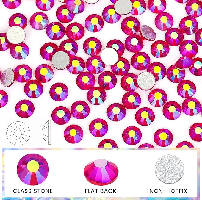 Novani Rhinestones 3000Pcs Flatback Crystal Round Loose Gemstones Glass Rhinestones for Crafts Makeup Nail Art Clothes Shoes DIY Decorations(SS8, 2.3-2.5mm,Light Siam AB)