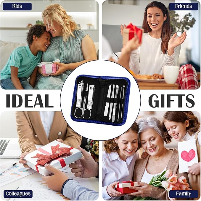 Coume 48 Set Christmas Men Gift Bulk Nail Care Kit Stainless Steel 8 in 1 Manicure and Pedicure Set with Travel Case Baby Shower Prizes for Employee Appreciation Teacher Staff Coworkers(Blue Series)