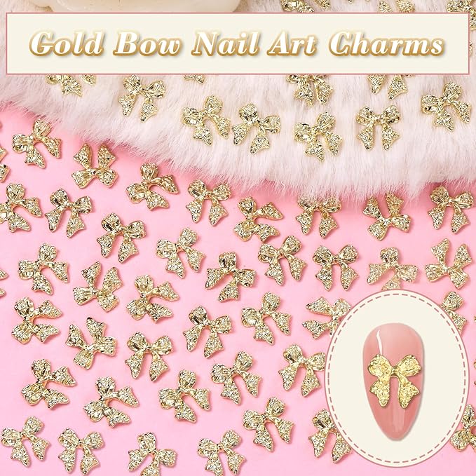 80 Pcs Gold 3D Bow Metal Nail Charm, Luxury Shiny Bows Nail Jewelry Charms for Alloy Nails, DIY Crafts