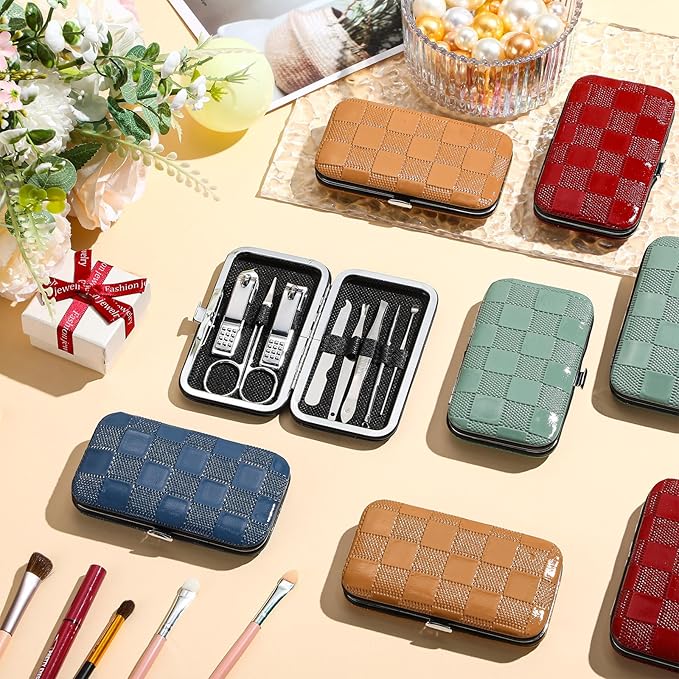 24 Sets Manicure Pedicure Bulk Gifts Professional Nail Care Gifts, Travel Nail Clippers Kit 8 in 1 Stainless Steel Pedicure Set with Case Portable Grooming Kits for Women Men(Classic)
