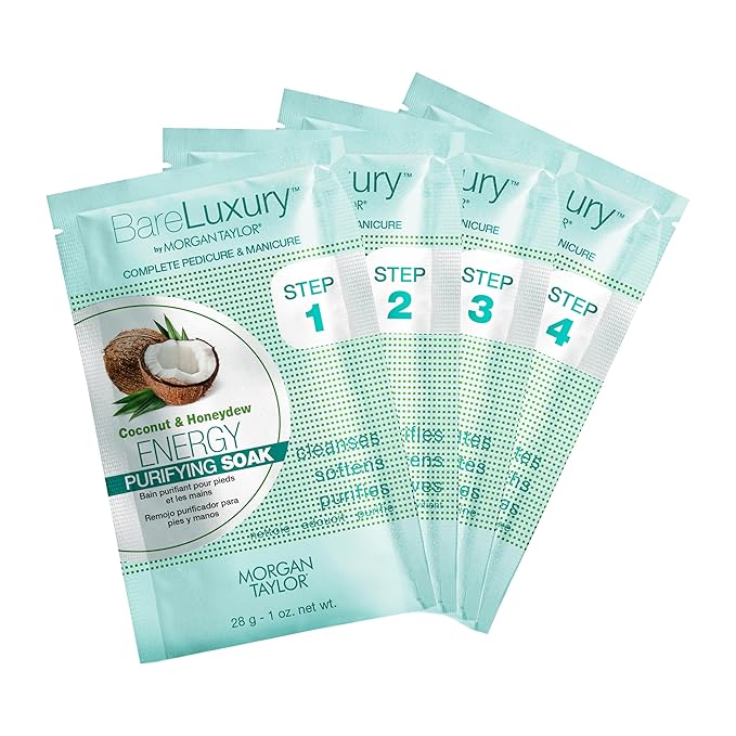 Morgan Taylor BareLuxury 4-Step Complete Pedicure & Manicure Packs - Complete Nail Care Kit with Soak, Masque, Scrub & Massage Butter, Professional Spa-Quality Treatments (Energy Coconut & Honeydew)