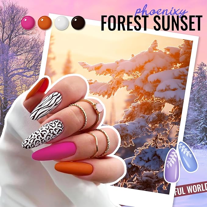 phoenixy 50 Pcs Gel Nail Polish Set, 42 Colors Nail Polish with 2 Base Coat & 4 Effects Top Coat Red Brown Colors Gel Polish Kit Nail Starter Set Gifts for Women Girls