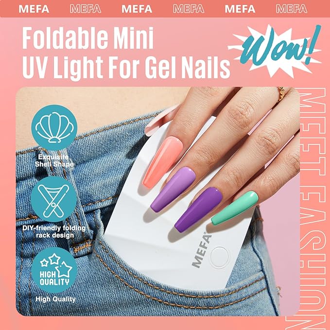 MEFA 19 Pcs Gel Nail Polish Kit with U V Light, 12 Colors All Seasons Soak Off Gel Polish Nail Set with Base Top Coat Essential Manicure Tools Beginners Salon Nails Art