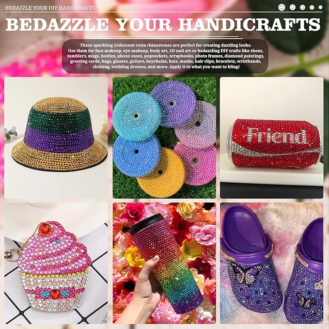 5000PCS Resin Rhinestones with Tweezers for Crafting, 2/3/4/5/6mm Flatback Jelly Rhinestones, 3 Box Dark Purple AB Non Hotfix Crystal Gems for DIY Crafts Mugs Tumblers Clothes Makeup Nail