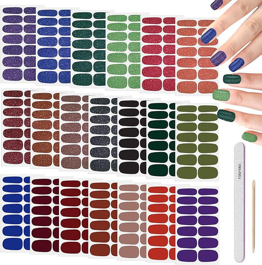 DANNEASY Nail Polish Strips (20 Sheets - Dark Solid&Glitter) Gel Nail Stickers Full Nail Wraps Gel Nail Strips Self-Adhesive Manicure Sticker Nails for Women with Nail File, Cuticle Stick