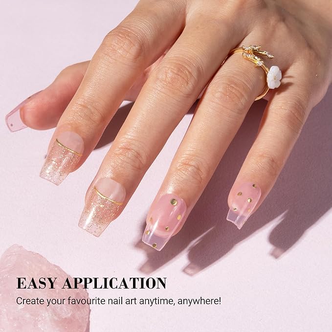 MelodySusie Semi Cured Gel Nail Strips, 20 PCS Gel Nail Stickers, UV Light Required, Durable & Salon Quality (Crystal Pink)