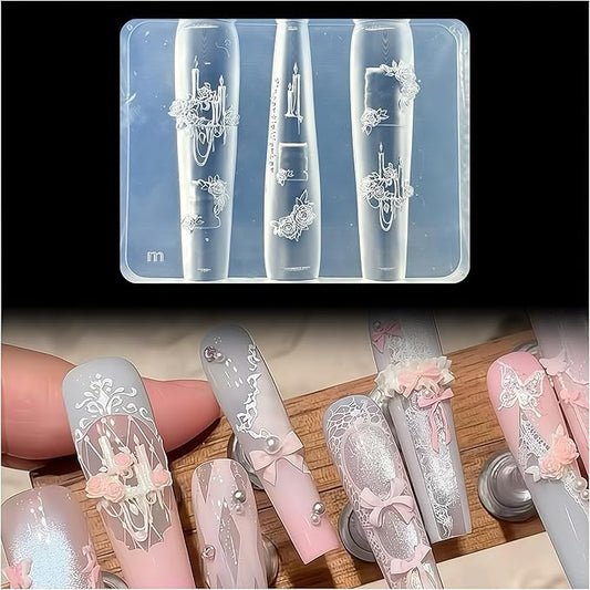 3D Envelope Nail Art Molds Candle Flower Design, Silicone Nails Tool Y2k Decoration