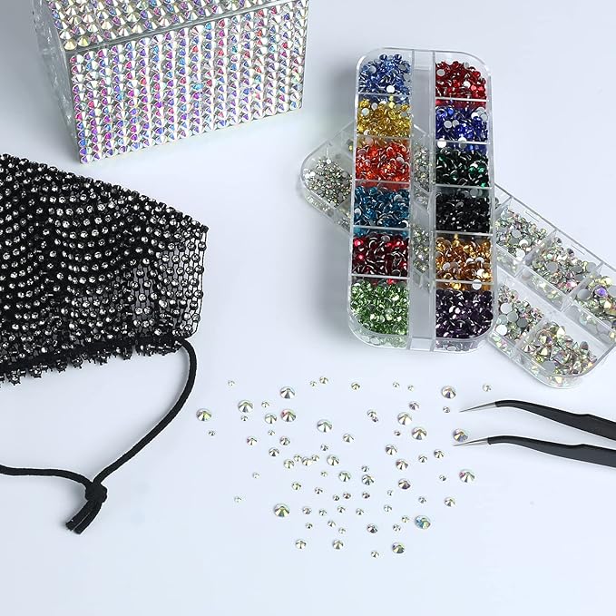 4492 Pieces Nail Art Rhinestones Crystal Flatback Multi-color Rhinestones for Nails with Rhinestone Picker Pick Up Tweezers Clothes diamond (Colorful)