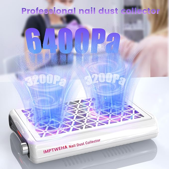 Nail dust collector. 6400PA powerful suction dust collector nail tech. Vacuum Fan Dust Collector with LED display includes 30 sheets of filter paper, suitable for nail salons and home manicures