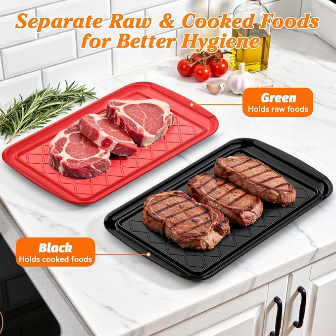 Grilling Prep & Serve Trays for Party Set of 4, Large BBQ Serving Platters | - Image 3