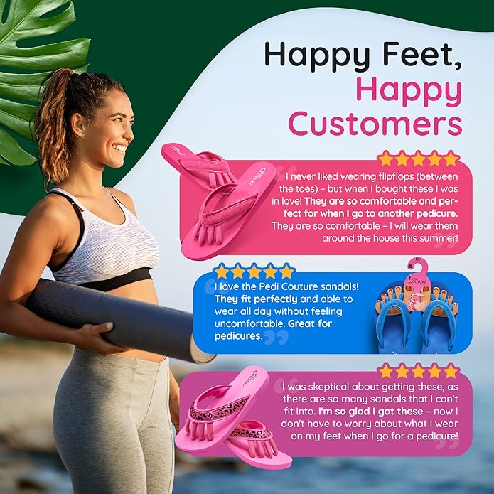 Pedi Couture Pedicure Sandals with Built In Toe Separators for Women - Comfortable Spa Style Flip Flops for Home, Salon, Yoga & Gym Use