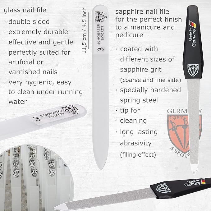 3 Swords Germany - brand quality 8 piece manicure pedicure grooming kit set synthetic leather case white - Made in Germany