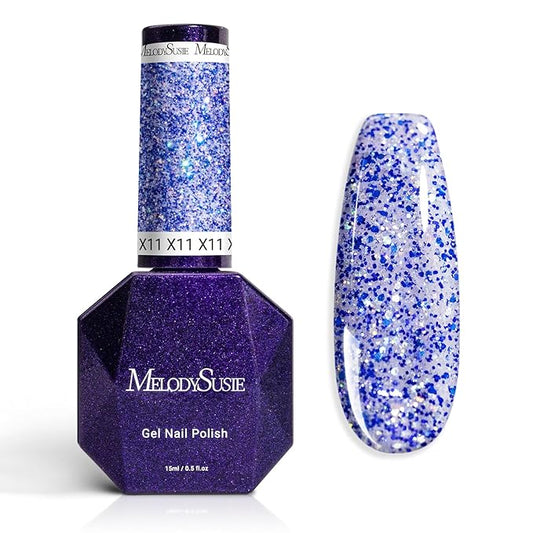 MelodySusie Galaliver Glitter Gel Nail Polish, 15ML Sparkly Shimmer Gel Polish Soak Off UV LED Cured Long Lasting Gift for Women DIY Nail Design Nail Art Manicure Starry Blue X11