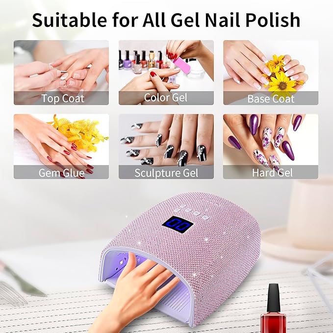 48W Cordless UV LED Nail Lamp,Rechargeable Gel Nail Dryer with Handle Nail Art Manicure Tools for Home and Salon (Pearl Pink Diamond)