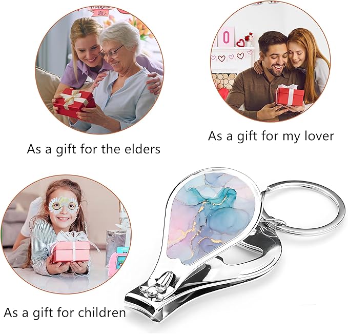 Nail Clipper Set with Keychain 2 Pack Toenail Clippers with Jar Opener Multifunction Nail Cutter for Men-Dorm Room Essentials,Gift for Thanksgiving,Halloween,Travel Essentials(Marble)