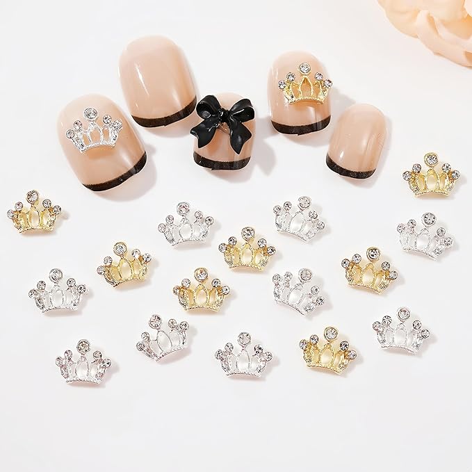 24pcs Metal Crown Nail Charms Shiny Gold Silver Nail Rhinestones Hollow Out Crown Nail Gem Exquisite Luxury Crown Nail Design Crystal Crown Nail Jewels Nail Decorations for Nail Art DIY Nail Supplies