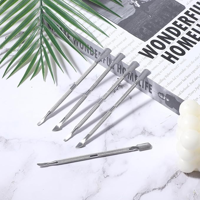 5 Pcs Dual Head Cuticle Pushers,Metal Cuticle Pusher and Scraper Stainless Steel Nail Scraper Nail Cleaner Tool Care Tool for Professional Salon & Home Manicure