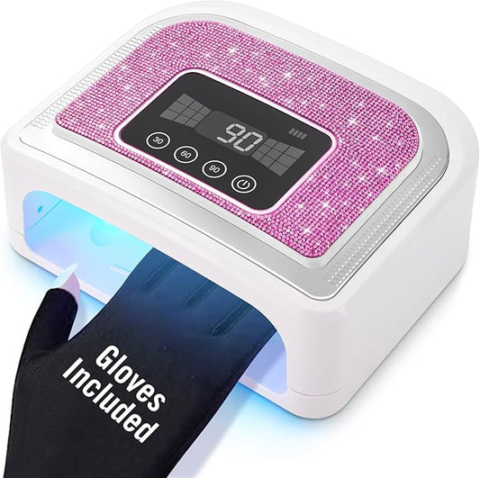 Aedavey Cordless Nail Lamp, Rechargeable UV Nail Lamp for Gel Nails, LED Nail Lamp with 4 Timer Modes, Gel Nail Light Decorate with Sparkling Nail Rhinestones Diamond (Sparkly Rose Red Diamond)