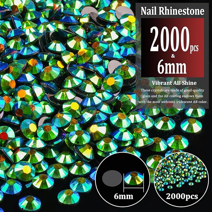 2000pcs 6mm Resin Rhinestones Bulk, Emerald Black AB Flatback Round Jelly Rhinestones Non Hotfix Crystal Gems Large Quantity Wholesale for DIY Crafts Clothes Face Makeup Manicure