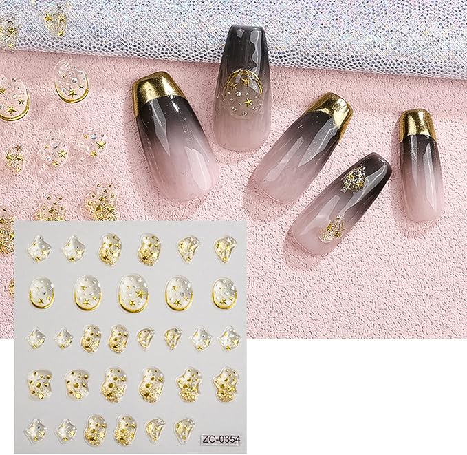5D Gold Embossed Nail Art Stickers Crystal Soft Glue Irregular Geometric Frames Nail Stickers Sliver Hollow Designs Nail Decals Supplies Self Adhesive Stickers DIY Acrylic Nail Accessories
