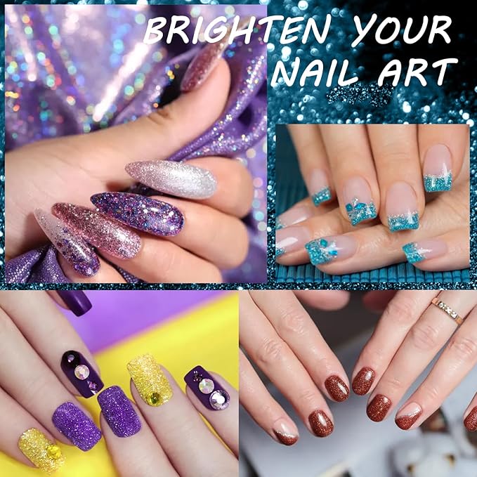 6 Colors Glitter for Nails, 1g Nail Powder Rainbow Silver Gold Green Purple Pink Blue for Nails Holographic Decorations for Nail Art Tips Manicure
