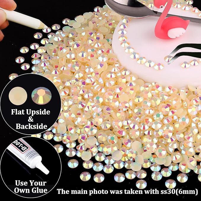 2000pcs 6mm Resin Rhinestones Bulk, Light Yellow AB Flatback Round Jelly Rhinestones Non Hotfix Crystal Gems Large Quantity Wholesale for DIY Crafts Clothes Bottles Face Makeup Manicure
