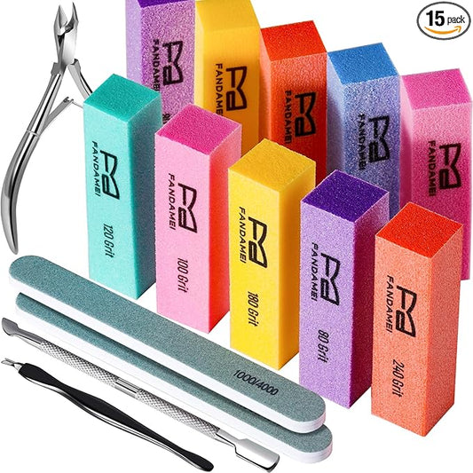 FANDAMEI Nail Buffer Block, 10 PCS Buffers for Nails with Different Grit, Nail Block Buffer, Nail Buffing Block, Buffer Nail File, Cuticle Trimmer, Nail Care Kit, Nail Tools, Manicure Tools, Nail Kit