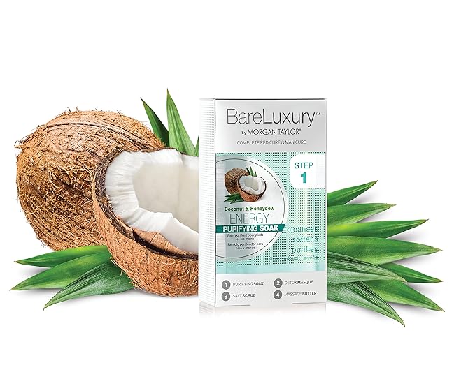 Morgan Taylor BareLuxury 4-Step Complete Pedicure & Manicure Packs - Complete Nail Care Kit with Soak, Masque, Scrub & Massage Butter, Professional Spa-Quality Treatments (Energy Coconut & Honeydew)
