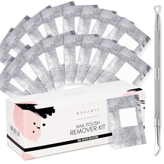 Makartt Nail Polish Nail Gel Remover - Soak Off Gel Nail Polish Remover Foil Wraps 200pcs with Larger Cotton Pad 1 pcs Cuticle Pusher Valentine's Day Gift, R-01