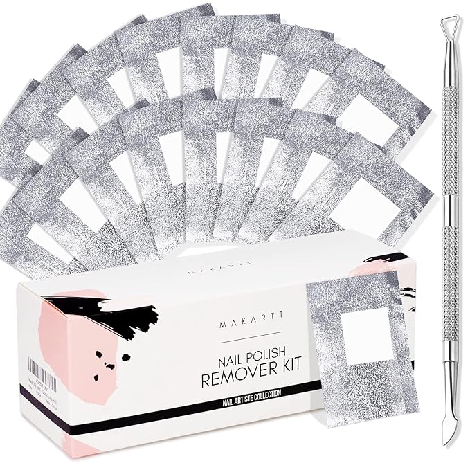 Makartt Nail Polish Nail Gel Remover - Soak Off Gel Nail Polish Remover Foil Wraps 200pcs with Larger Cotton Pad 1 pcs Cuticle Pusher Valentine's Day Gift, R-01