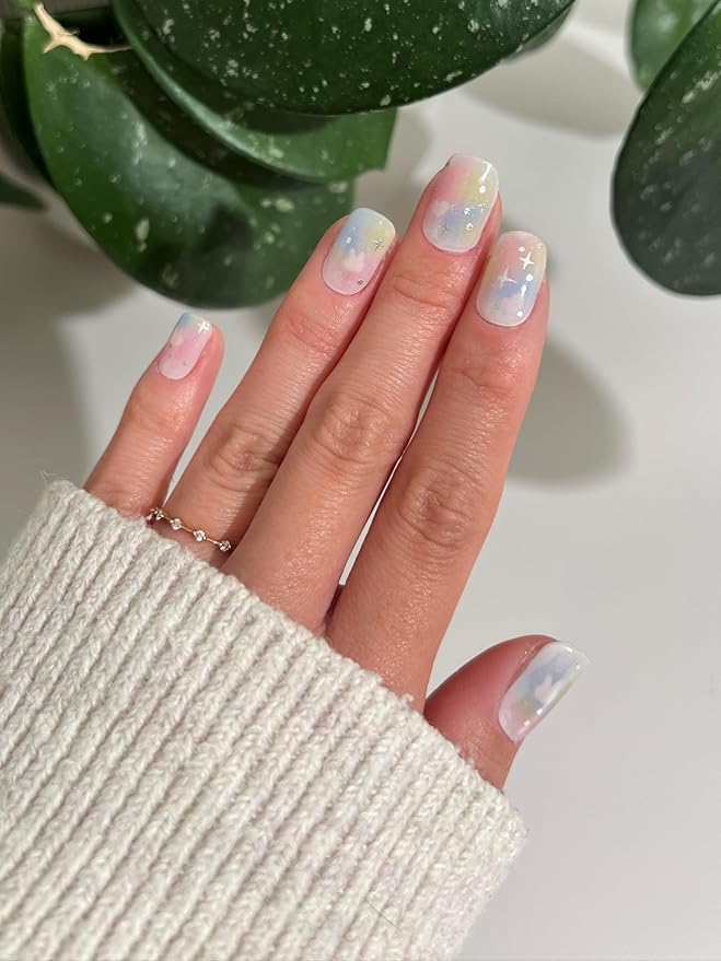 NOVA, Semi Cured Gel Nail Strips (Cosmic Confetti) - The 10 Minute Manicure. Salon-Quality, Female Founded, Easy to Apply & Remove - Incl. Nail File & Wooden Stick (Cosmic Confetti)