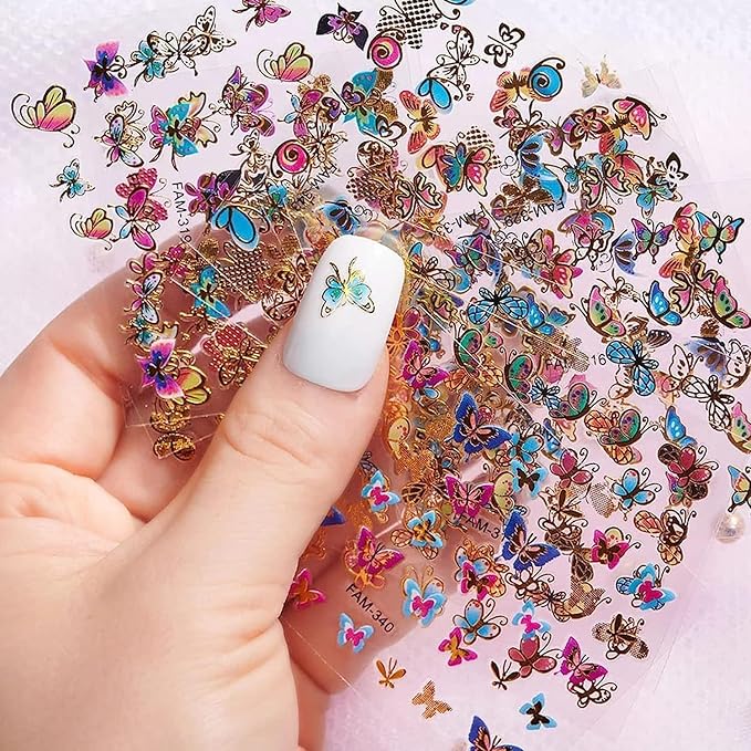 30 Sheets Butterfly Nail Stickers Colorful 3D Self Adhesive Nail Art Charms Sticker Decals for Crafts Supplies Accessories (ST-B)