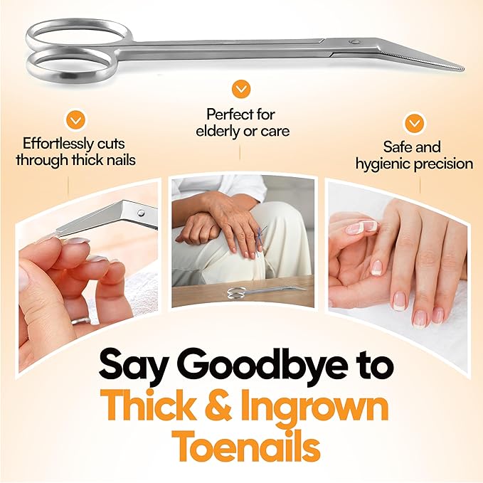 Long Handle Toenail Scissors - 6” Long Handled Nail Clippers for Seniors Podiatrist Manicure Pedicure Podiatry for Elderly Men Women Ingrown Toe Nails Fingernail Cuticle Trimmer Cutter Stainless Steel